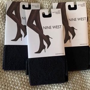 Nine West Detailed Patterned Black Tights